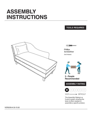 English Elm Modern Upholstered Chaise with Nailhead Trim and Curved Arm, Linen-Like Fabric, Dark Cherry Frame Beige 61 L x 26 W x 24 H B2741P305689