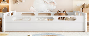 English Elm Queen Low Profile Floor Bed Pine Wood Frame Japandi Minimalist Bedroom Design White W1580P438794