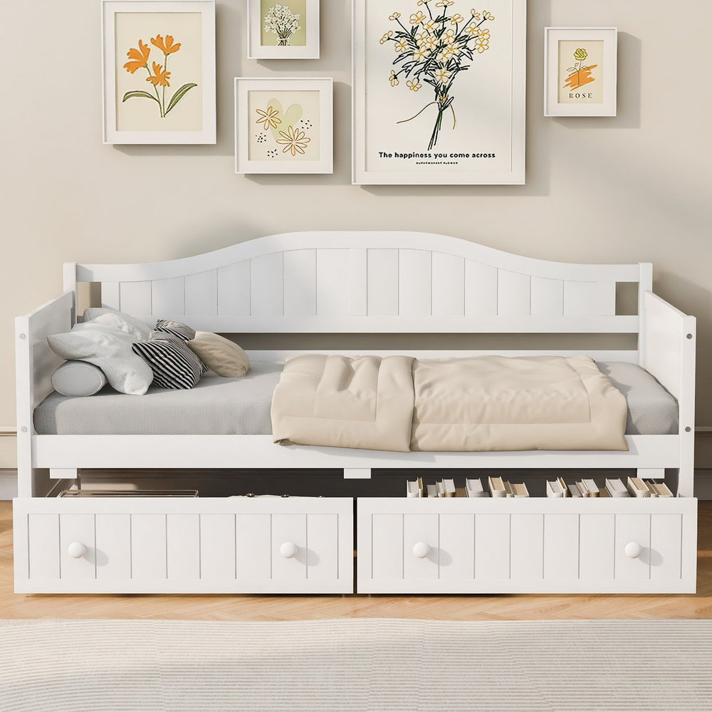 English Elm Twin Wood Daybed Sofa with Storage Drawers Arched Frame for Guest or Kids Room N708P357111K