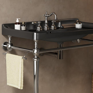 English Elm VICI 36" Bathroom Console Sink with Integrated Ceramic Basin, 3-Hole Faucet, Stainless Legs & Towel Bar Black,Chrome W2615S00117