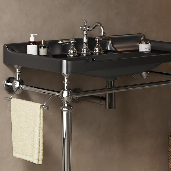 English Elm VICI 36" Bathroom Console Sink with Integrated Ceramic Basin, 3-Hole Faucet, Stainless Legs & Towel Bar Black,Chrome W2615S00117