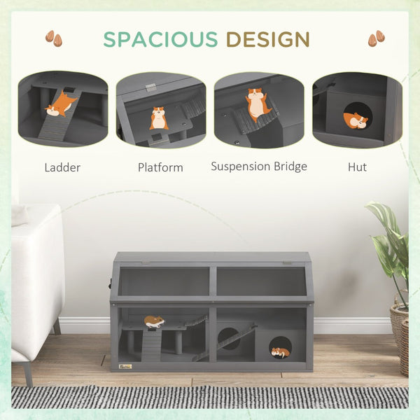 English Elm Pawhut Wooden Hamster Cage With Suspension Bridge & Ladders - Cozy Small Animal Habitat, 33.5" X 18" W2225P200728-GIGA