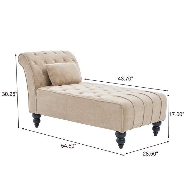 English Elm Chaise Lounge Velvet Upholstered Accent Chair with Birch Legs for Living Room Decor Camel N776P412298C