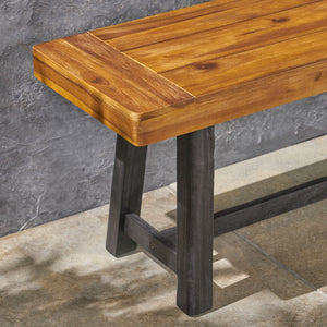 English Elm Acacia Slatted Outdoor Dining Bench Set of Two Solid Hardwood Patio Seating 63086.00MP1