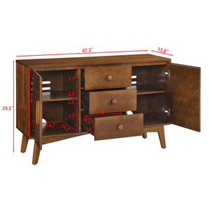 English Elm 47.3" Mid Century Modern Sideboard Buffet with 2 Doors 3 Drawers Walnut — Spacious Storage, Solid Wood Base, Stylish Console Table W1801P195696