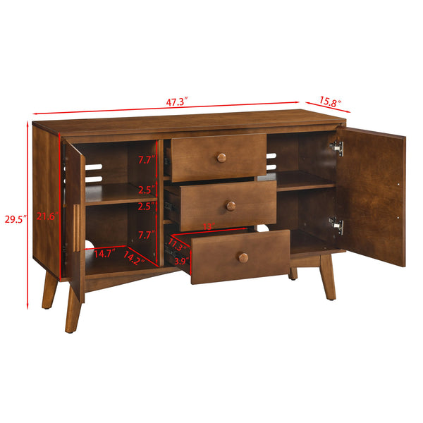 English Elm 47.3" Mid Century Modern Sideboard Buffet with 2 Doors 3 Drawers Walnut — Spacious Storage, Solid Wood Base, Stylish Console Table W1801P195696