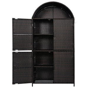 English Elm K&k Tall Arched Pe Rattan Outdoor Storage Cabinet with Adjustable Shelves and Steel Frame Brown+Black N707P420158D