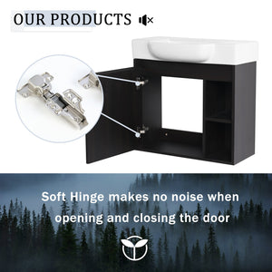 English Elm 24'' Floating Wall Mounted Bathroom Vanity with Ceramic Sink and Soft Close Cabinet Dark Oak W999P426634