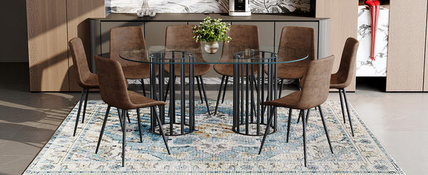 English Elm Table and Chair Set Oval Tempered Glass Seats 8 Light Luxury Dining Room W1151S04753