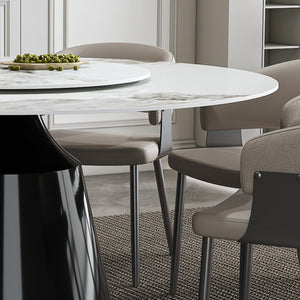 English Elm 59" Round 7-Piece Dining Set - Modern Faux Marble Table With Lazy Susan & 6 Pu Leather Chairs For Home W2700S00038