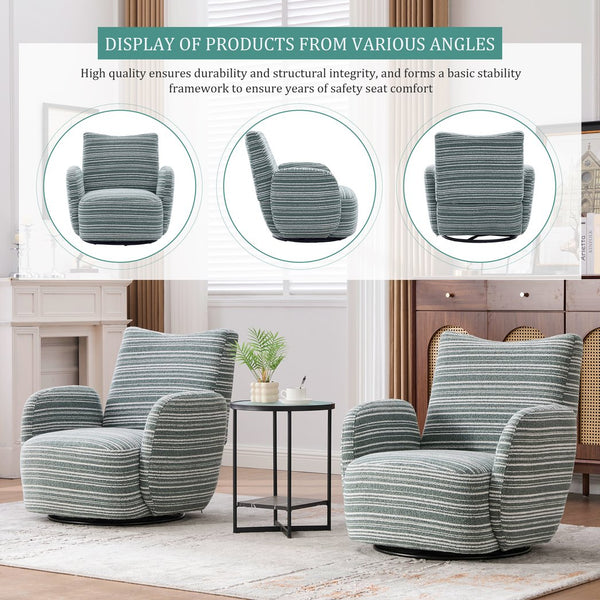 English Elm Modern Boucle 360° Swivel Leisure Chair with High‑Resilience Sponge, Supportive Curve, 550lb Capacity Mint Green W395P355484