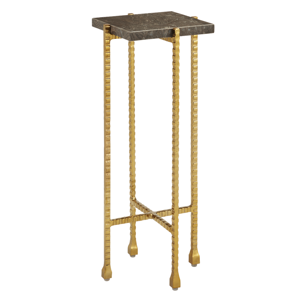 Flying Gold Marble Drinks Table - Chic Industrial Design with Cappuccino Stone & Golden Iron Finish