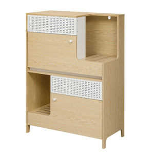 English Elm Modern 2 IN 1 Cat Furniture Litter Box Enclosure with Flip-Down Door, Grooved Entry & Storage Shelf N843P251413N