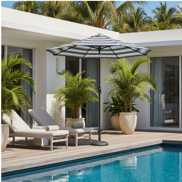 English Elm 9 Ft Striped Outdoor Patio Umbrella with Crank Tilt Aluminum Pole Uv Protection B082P454949