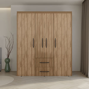 English Elm Valier Wardrobe Armoire with Shelving Drawers and Hanging Space in Walnut Finish Natural B097S00248