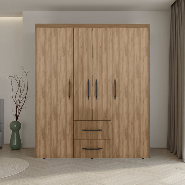 English Elm Valier Wardrobe Armoire with Shelving Drawers and Hanging Space in Walnut Finish Natural B097S00248