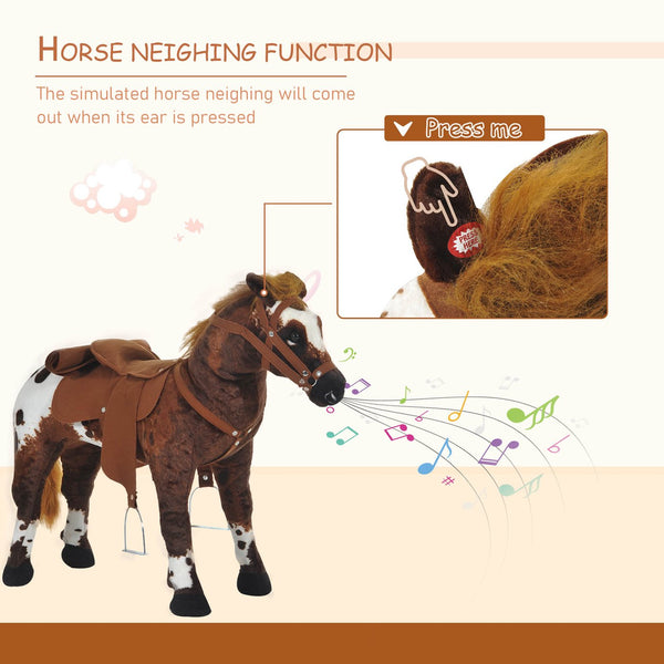 English Elm Qaba Plush Ride on Rocking Horse Toy with Neighing Sounds and Padded Seat for Toddlers W2225P200761