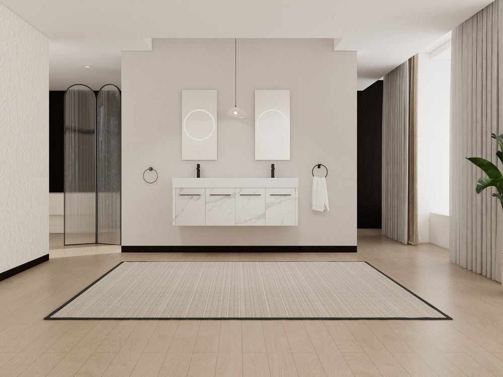 English Elm 60 Inch Wall-Mounted Bathroom Vanity With Double Resin Sinks, Modern Design, Storage & Style W999S00254