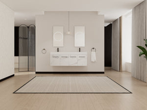 English Elm 60 Inch Wall-Mounted Bathroom Vanity With Double Resin Sinks, Modern Design, Storage & Style W999S00254