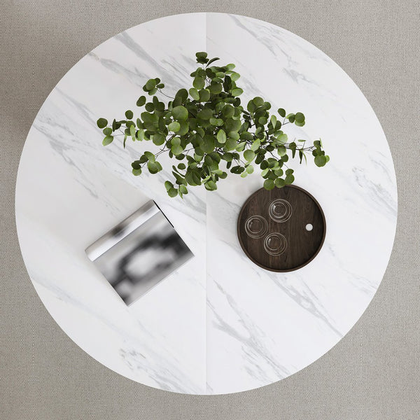 English Elm 47 Inch Round Marble Veneer Mdf Dining Table Seats Four with Slim Wood Strip Base White W2700P404636