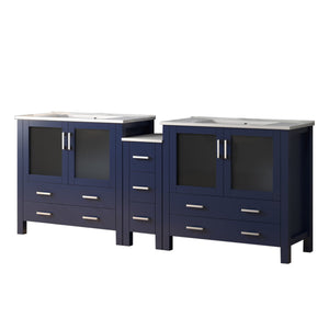 English Elm Navy Double Bath Vanity 84" W x 18.25" D with Side Cabinet, White Ceramic Top, Solid Wood, Soft-Close Storage B2731S00617