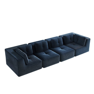 English Elm Modern Corduroy Sectional Sofa Tufted Four Seat Modular Design with Deep Cushions Blue W714S01804