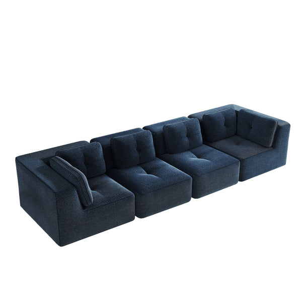 English Elm Modern Corduroy Sectional Sofa Tufted Four Seat Modular Design with Deep Cushions Blue W714S01804
