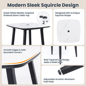 English Elm Modern 35.4" Rounded Square Outdoor Bar Table with Greek White Sintered Stone Top, Umbrella Hole W1886P300274