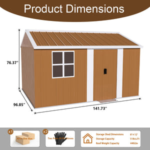 English Elm 12x8 Galvanized Steel Outdoor Storage Shed Weatherproof Backyard Tool Organizer W2700P344178