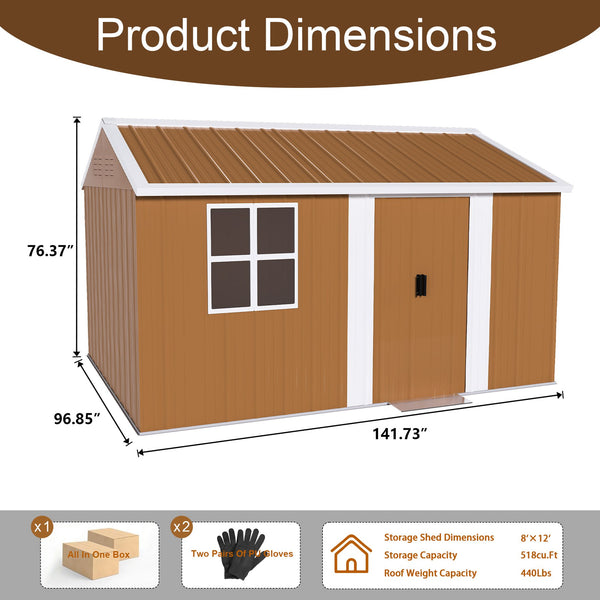 English Elm 12x8 Galvanized Steel Outdoor Storage Shed Weatherproof Backyard Tool Organizer W2700P344178