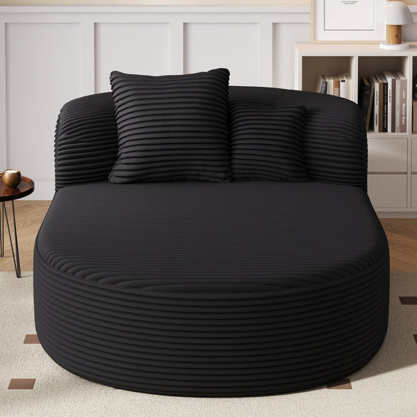 English Elm Swivel Barrel Accent Chair Chenille Tufted Round Club Seat for Living Room Lounge Black N719S002370B