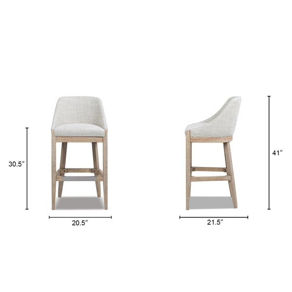 English Elm Jennifer Taylor Home - Newport 30.5" Coastal Curved Back Barstool Gray Upholstered Counter Height Rustic Poplar Finish Chic Comfort B2719P391775