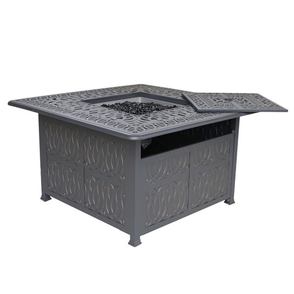 English Elm Powder Coated Aluminum Propane Gas Fire Pit Table Gunmetal – 55,000 BTU Weather-Resistant Patio Table B010S00122