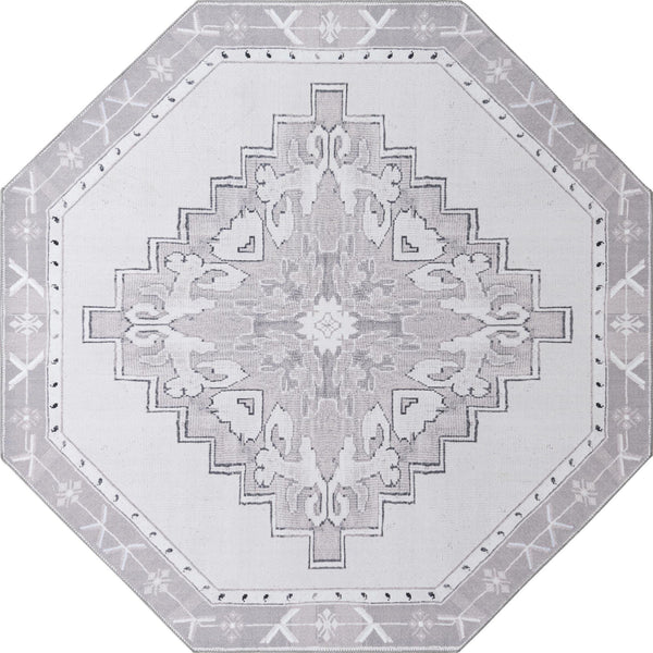 Unique Loom Timeless Thomas Machine Made Medallion Rug White Gray, Black/Ivory/Gray 7' 7" x 7' 7"