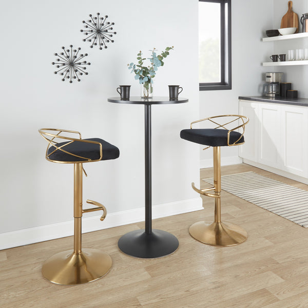 English Elm Adjustable Swivel Barstools Mid-century Modern Walnut and Cream Faux Leather Set of 2 Black B202S02170