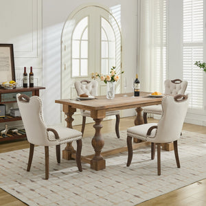 English Elm Velvet Upholstered Dining Chair with Handmade Tufting, Solid Wood Handles, Copper Nail Trim, Set of 2 Beige W1143P338140