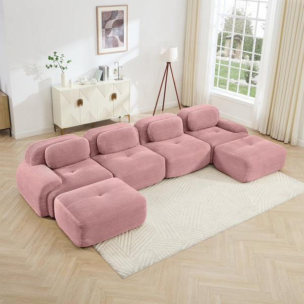 English Elm U-shaped Modular Sectional Corduroy Sofa with Ergonomic Armrests for Living Rooms W714S01412
