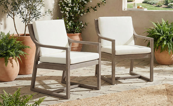 English Elm Outdoor Acacia Wood Round Patio Dining Set with Umbrella Hole and Curved Armchairs N719P402256D
