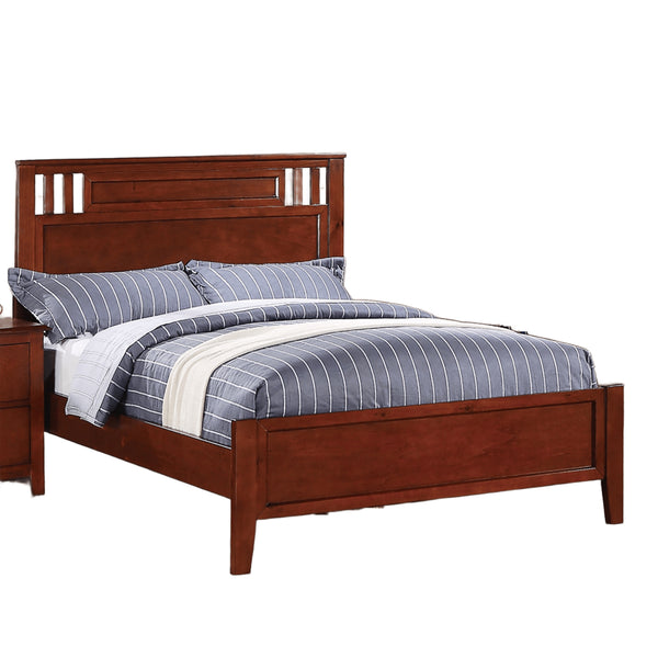 English Elm Simple Modern Full Size Bedframe with Carved Vertical Lines, Rubberwood MDF Construction, Elegant Design Cherry,Espresso 81 L x 8 W x 4 H B011S01987