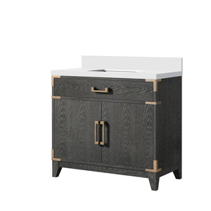 English Elm Black Oak Single Bath Vanity With Cultured Marble Top – Elegant Design, Ample Storage & Soft-Close B2731P260910