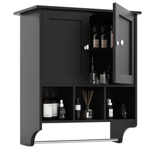 English Elm Bathroom Wall Cabinet with Towel Bar — Durable P2 MDF, Wall-Mount Storage for Toiletries & Medicine Black W2386P196627