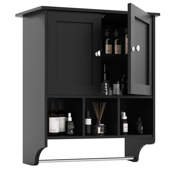 English Elm Bathroom Wall Cabinet with Towel Bar — Durable P2 MDF, Wall-Mount Storage for Toiletries & Medicine Black W2386P196627