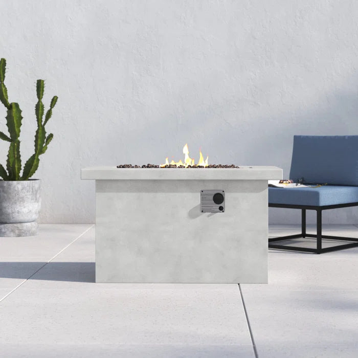 English Elm 24'' Concrete Outdoor Fire Pit Table with Dual Fuel Lava Rock Modern Patio Design B120P203748