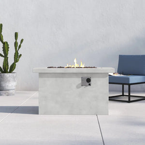 English Elm 24'' Concrete Outdoor Fire Pit Table with Dual Fuel Lava Rock Modern Patio Design B120P203748