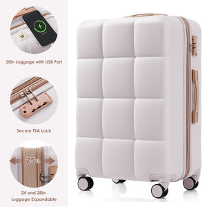 English Elm Luggage Set 4 Piece Abs Hard Shell Spinner Suitcases with Usb Port and Cup Holder Light Grey N726P185038D