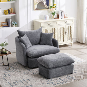 English Elm 360° 360 Swivel Oversized Chenille Armchair with Pocket Spring Seat and Three Throw Pillows Grey W1361S00093