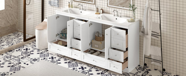 English Elm 72-inch Shaker Double Sink Freestanding Vanity with Resin Basins and Soft Close Storage N729P000010K-2