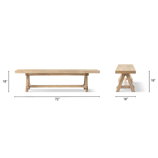 English Elm Hawthorne Reclaimed Elm Trestle Dining Bench Solid Wood Farmhouse Seat 72 Inch Natural B2719P474443