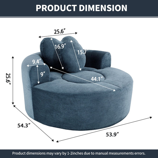 English Elm Round Cloud Sofa Bed Waffle Fabric Memory Foam Convertible Couch for Small Space Living Blue W3224P492030