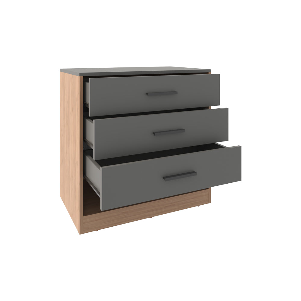 English Elm Fraser Matt Grey/Macadamia Dresser with 3 Spacious Drawers & Open Shelf, Engineered Wood Durable Finish B092P286126